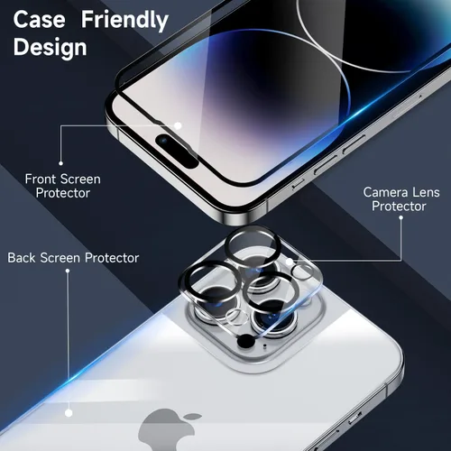 Vista 3 de Protector de pantalla 6 en 1 para iPhone 15 Pro Max, paquete de 2 protectores de pantalla trasera para 15 Pro Max con 2 protectores de lente