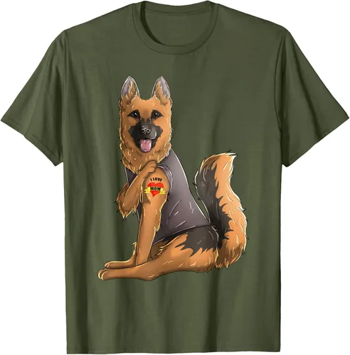 Vista 4 de Camiseta de perro con tatuaje de pastor alemán I Love Mom para el día de la madre, Negro, S