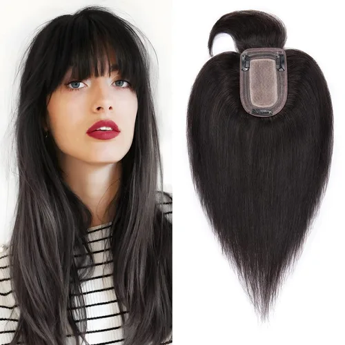 Vista 11 de SEGO Topes de cabello para mujeres de cabello humano real con cabello delgado, topes de cabello con clip frontal de 150% de densidad con base