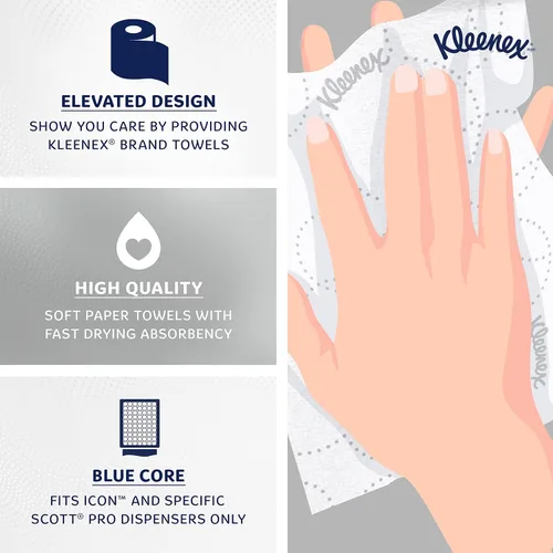 Vista 6 de Kleenex Toallas de Papel en Rollo Duro Profesionales, a Granel (54471), Enrollado Duro, Diseño Elevado, Bolsillos de Absorción Premium, Blanco
