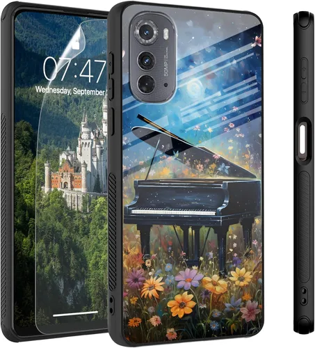 Vista 80 de Funda para Motorola Moto Edge 2022, cubierta trasera de vidrio templado con protector de pantalla, funda protectora a prueba de golpes para Motorola