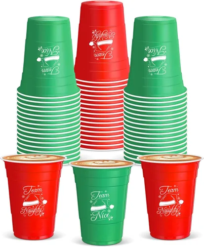 Vista 7 de Yaomiao 50 Piezas Vasos de Fiesta de Navidad a Granel Vasos de Plástico de Navidad Desechables Vasos de Navidad Equipo Travieso o Buenos Suministros
