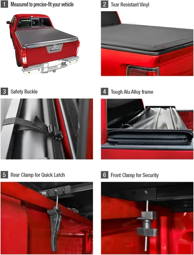Vista 4 de MaxMate Cubierta Suave de Triple Pliegue para Cama de Camioneta Tonneau Compatible con Ford Ranger 2019-2023 Cama de 6' (73") TCF371067