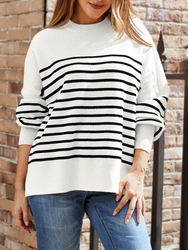Vista 204 de Lillusory - Suéter extragrande con mangas de murciélago y cuello redondo para mujer, prenda moderna de otoño de tejido de punto sin botones