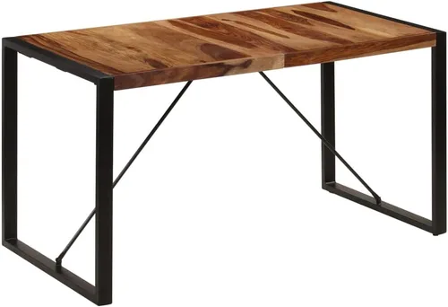 Vista 19 de Mesa de comedor de madera maciza de Sheesham, forma rectangular, 47.2 pulgadas, acabado pulido marrón con patas de metal para cocina y comedor