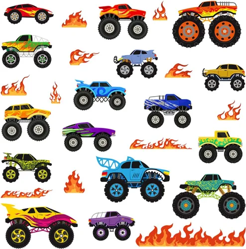 Vista 3 de Calcomanías de pared extraíbles de camión monstruo 3D, calcomanías de pared de camiones de bomberos despegar y pegar, calcomanías artísticas