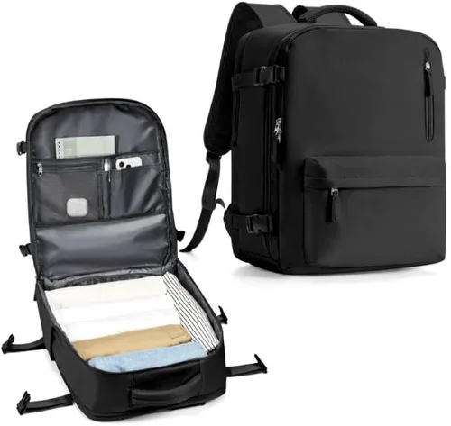 Vista 55 de WONHOX - Mochila grande, aprobada para vuelo, unisex, para viajes, trabajo, negocios o laptop, a1-Negro, Medium