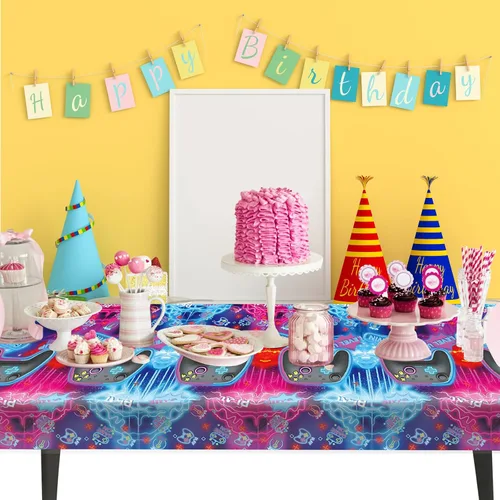 Vista 7 de Idealmuzik Mantel de 3 piezas, suministros de decoración de cumpleaños con temática de videojuegos, mantel de plástico, mantel rectangular