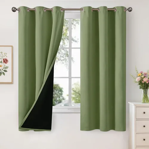 Vista 65 de YoungsTex - Cortinas 100% opacas para dormitorio, con aislamiento térmico y ojales, cortinas oscuras negras con capa pesada para ventana de sala
