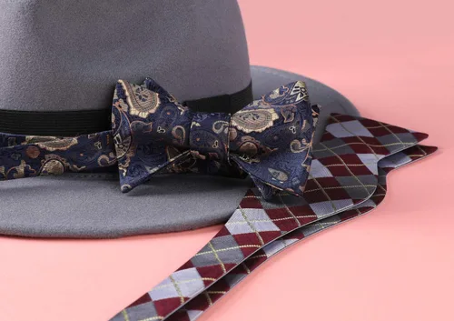 Vista 228 de HISDERN Pajaritas para hombre, corbatín de cachemira para hombre, corbata de lazo y bolsillo cuadrado, juego formal de esmoquin para boda