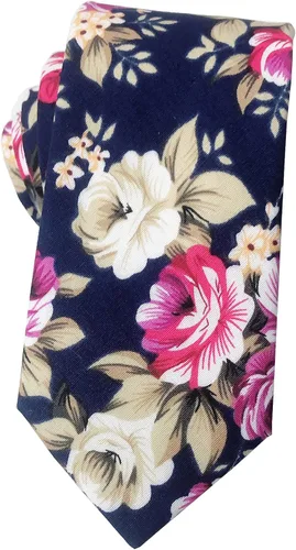 Vista 39 de Corbata de algodón floral para hombre, corbata delgada impresa de 2.56'' 01-Bean Pasta Rosa