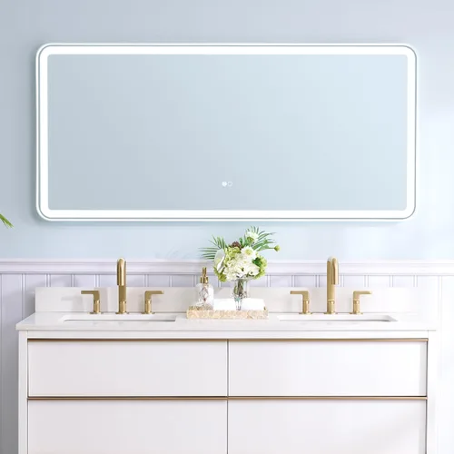 Vista 12 de WELLFOR Espejo LED enmarcado de 48 pulgadas de ancho x 36 pulgadas de largo, espejo rectangular de esquina redondeada de metal con luces para baño