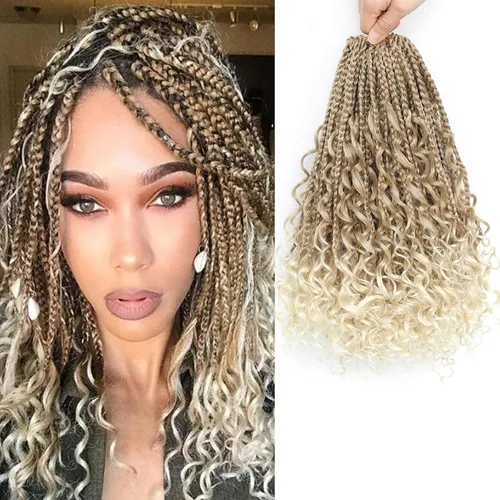 Vista 30 de Flagship 9 Paquetes Goddess Box Braids Cabello de Ganchillo para Mujeres Negras - 10 Pulgadas Pre-enrollado con Puntas Rizadas, Estilo Bohemio 1b