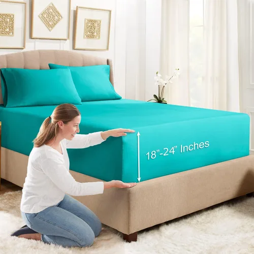 Vista 9 de Empyrean Bedding - Sábanas bajeras tamaño Queen, con sábana de cajón extra profunda – Juego de sábanas bajeras extra profundas, de 24 pulgadas