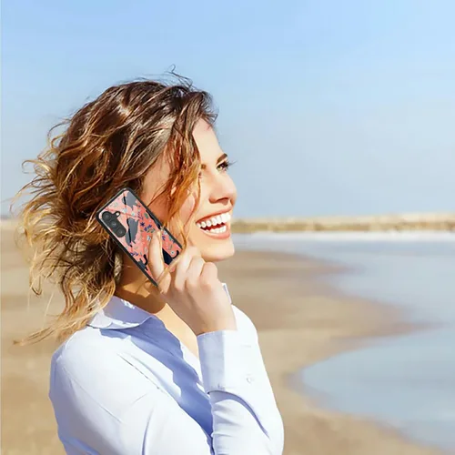 Vista 5 de Funda para Samsung Galaxy A13 5G con protector de pantalla, cubierta trasera de vidrio templado, diseño de flores de gato negro, marco de Flores