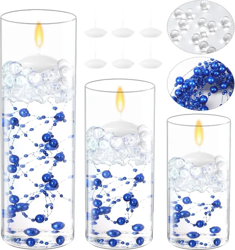 Vista 8 de Shihanee 15 jarrones de cristal para velas, soportes cilíndricos Dorado