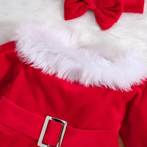 Vista 12 de WASAIGOOD Mameluco de Navidad para bebé niña, vestido de manga larga con ribete de piel, traje de terciopelo para Navidad, enterizo de invierno