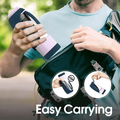Vista 3 de SUPERDESIGN - Botella de agua azul portátil para perros con contenedor de alimentos, botella de agua de viaje para perros, fácil de usar, diseño a
