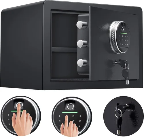 Vista 13 de Caja de seguridad para el hogar Caja de seguridad de lujo para joyas con bloqueo por huella dactilar y teclado, estante removible, de alta seguridad