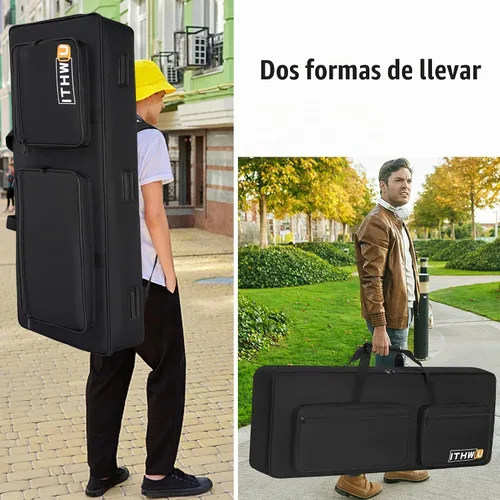 Vista 8 de Funda acolchada de 8 mm a prueba de golpes para teclado de 61 teclas, bolsa para teclado de piano eléctrico con buena protección, correas ajustables