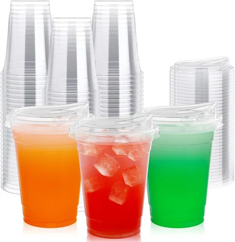 Vista 9 de Lilymicky Paquete de 60 Vasos de Plástico Transparente de 24 oz con Tapas para Sorber Sin Pajita, Desechables, para Café Helado, Batido, Granizado