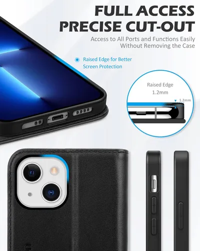 Vista 7 de SHIELDON - Funda tipo cartera de piel auténtica para iPhone 13 Mini de 5.4 pulgadas 2021, color negro Magnetic Closure, RFID Blocking, Credit Card