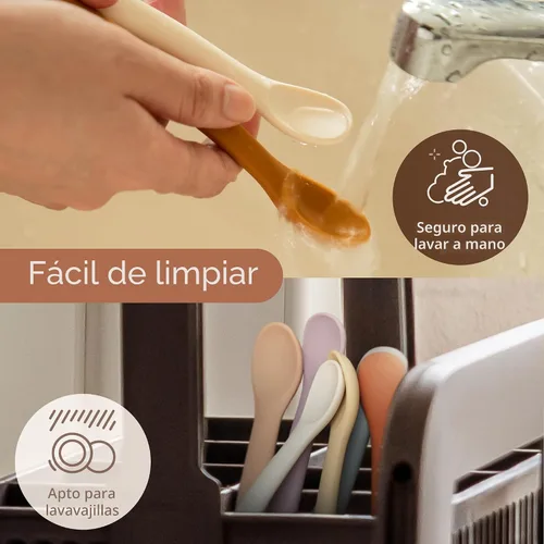 Vista 6 de Moonkie Juego de 4 cucharas de silicona para bebé, cucharas para niños pequeños para autoalimentación de 6 meses, cucharas de alimentación de dos