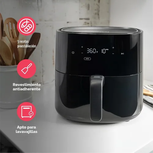 Vista 4 de Frigidaire Freidora de aire 3 en 1, capacidad grande de 5.3 cuartos de galón, pantalla digital, 3 modos de cocción, 5 preajustes de recetas