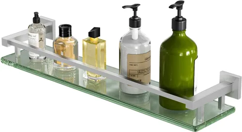 Vista 15 de Estantes de vidrio Alise para pared de baño, estante de baño de vidrio templado montado en la pared, estantes flotantes modernos que ahorran espacio