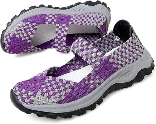 Vista 2 de GOSPT Zapatos deportivos para caminar Mary Jane con tejido elástico para mujer