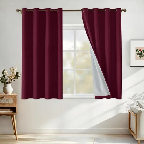 Vista 34 de Cortinas 100% opacas para dormitorio, cortinas opacas de 63 pulgadas de largo, cortinas opacas de lino para sala de estar, cortinas con ojales