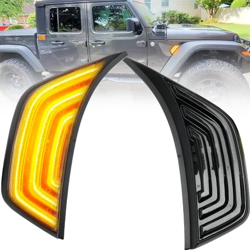 Vista 10 de Luces direccionales LED de marcador lateral para J'eep Wrangler 2018-2023, J'eep Gladiator 2020-2023, lente transparente, guardabarros delanteros