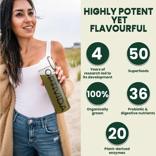 Vista 3 de OPTIVIDA Paquetes de polvo de frutas y verduras (30 días) - Más de 50 superalimentos en polvo de jugo verde y suplementos de verduras