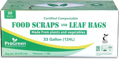 Vista 2 de Bolsas de compostaje de 33 galones, bolsas de basura compostables, extra gruesas de 1.1 mil, bolsas de compost para cocina, bolsas de basura