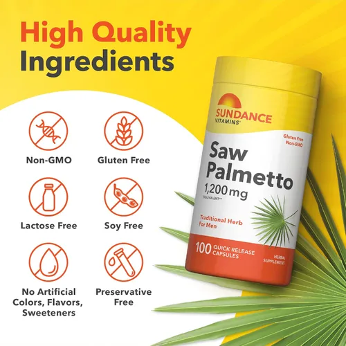 Vista 4 de Sundance Saw Palmetto para hombre 100 cápsulas de liberación rápida