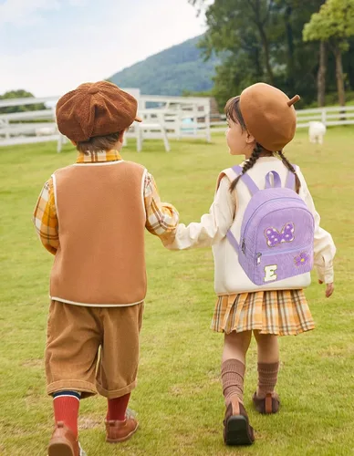 Vista 4 de Mini mochila de pana para niñas de 2, 3, 4, 5, 6 años, regalo de felpilla con inicial y lazo para ratón, mochilas de pana para niños pequeños
