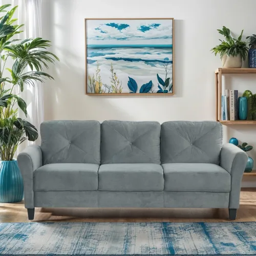 Vista 8 de Harper & Bright Designs Sofá individual tapizado de terciopelo con respaldo copetudo con botones, sillón moderno para sala de estar, color negro