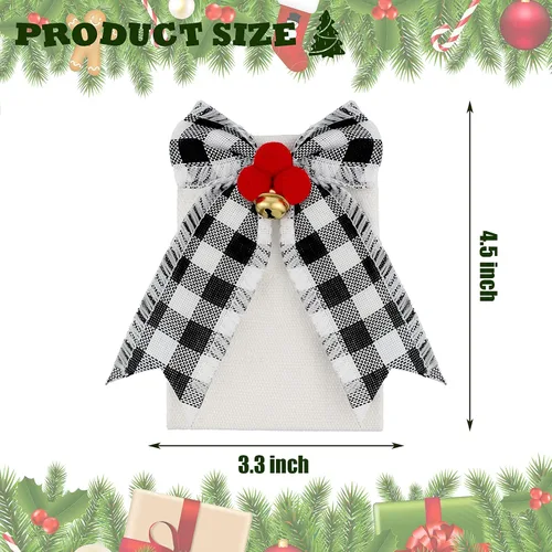 Vista 3 de 12 piezas de soporte para cubiertos de Navidad, soporte de utensilios de yute, soporte de vajilla de Navidad, cubertería de cuadros de búfalo, bolsa