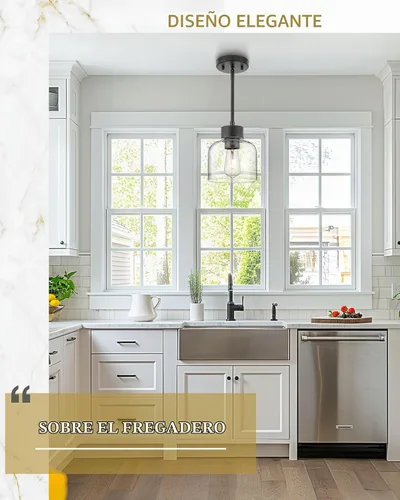 Vista 6 de Luces Colgantes Negras para Isla de Cocina, Accesorios de Luces Colgantes de 7" con Pantalla de Vidrio Transparente, Iluminación Colgante Moderna