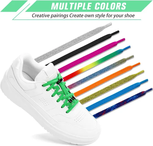 Vista 7 de Neo-wows 3 pares de cordones elásticos sin atar para zapatos deportivos, cordones elásticos sin atar para niños y adultos, cuerdas planas