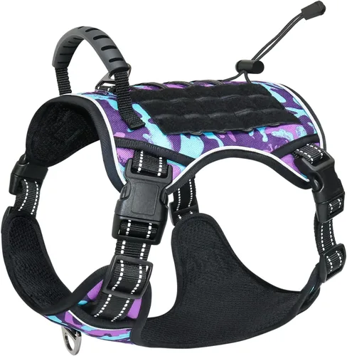 Vista 8 de Hotsky Arnés táctico para perro, chaleco ajustable para perro, arnés reflectante militar para mascotas, con asa de control, paneles Molle Loop