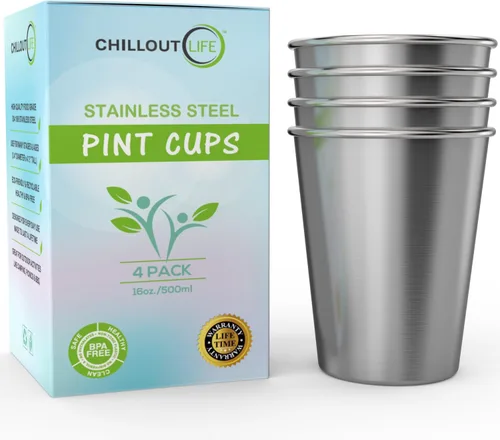Vista 11 de CHILLOUT LIFE Vasos de acero inoxidable para niños y adultos de 12 onzas – Vasos de metal apilables para el hogar y actividades al aire libre, sin