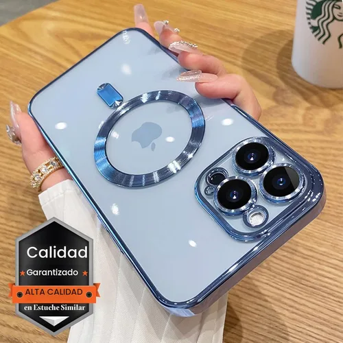 Vista 2 de Magsafe - Funda para iPhone 13 Pro, funda magnética transparente para teléfono con protector de pantalla y cubierta de cámara, funda galvanizada Azul