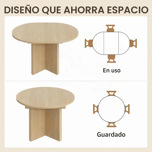 Vista 4 de Mesa de comedor extensible, redonda de 35.4 pulgadas a 47.2 pulgadas, mesa Roble
