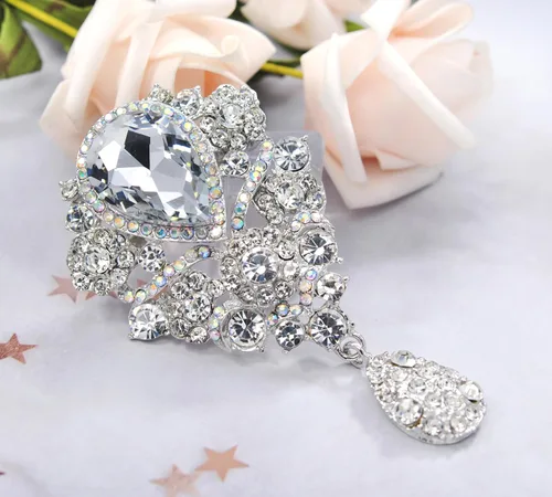 Vista 2 de Gyn&Joy Broche de cristal austríaco para mujer, diseño de lágrima, grande, hermoso broche