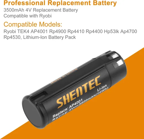 Vista 3 de Shentec 3500mAh 4V - Batería de repuesto compatible con Ryobi TEK4