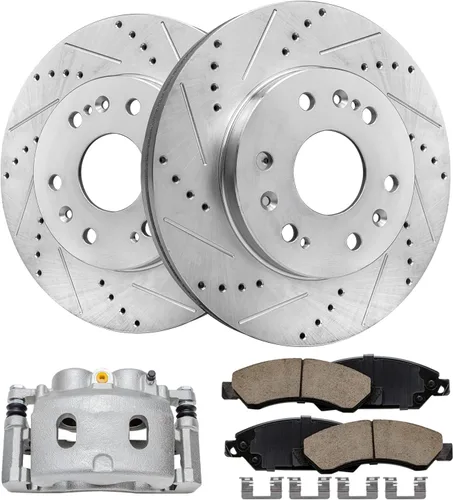 Vista 178 de Detroit Axle - Rotores de freno para Ford 2013-2019 Explorer Taurus Flex Lincoln MKT MKS, rotores de freno de disco ranurados perforados de repuesto
