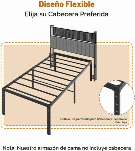 Vista 5 de VINGLI Marco de cama individual de 16 pulgadas, plataforma de metal resistente, no necesita somier, soporte de listones de acero resistente, fácil