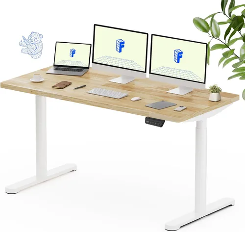 Vista 20 de FLEXISPOT Escritorio de pie de madera maciza, escritorio de madera real de una pieza, escritorio eléctrico de altura ajustable para oficina en casa