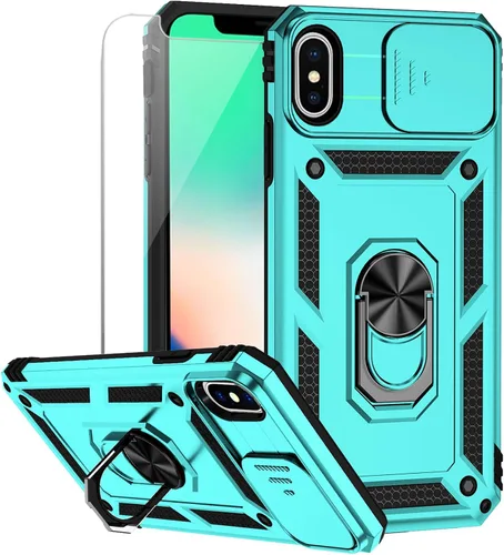 Vista 11 de M MAIKEZI Funda para iPhone X/iPhone Xs con cubierta para lente de cámara, protector de pantalla HD, protección contra caídas de grado militar